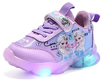 Kinder Wasserdichte Elsa schuhe, mädchen leuchtschuhe Regentag Schuhe, Kinder LED- lässige Schuhe, Mädchen Blitzlichtschuhe, Klettschuhe aus Leder for Mädchen Sneakers ( Color : Purple , Size : 31 )