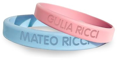 Stellasticker - Set da 2 braccialetti SOS personalizzati in silicone per bambini – con nome e numero di telefono incisi – impermeabili e resistenti – disponibili in diversi colori e misure