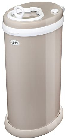Ubbi Stainless Steel Nappy Bin, Odour Locking, No Special Bag Required, Award-Winning Diaper Pail, Cassette Free Disposal System, Taupe