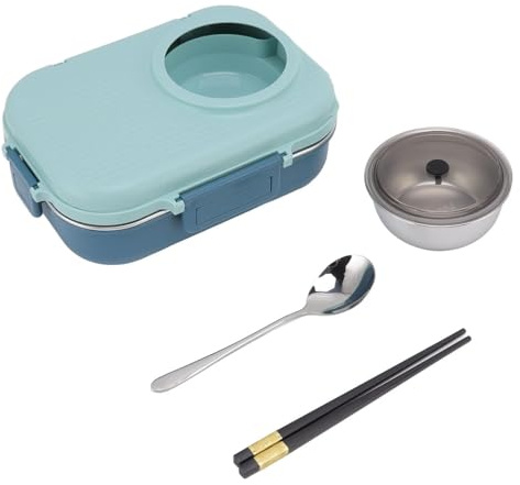 Lunch Containers, Lunch Box Thermal 4 Compartments Reusable Portable Food Box with Spoon Chopsticks and Sauce Bowl for Kids Adult(Blue)