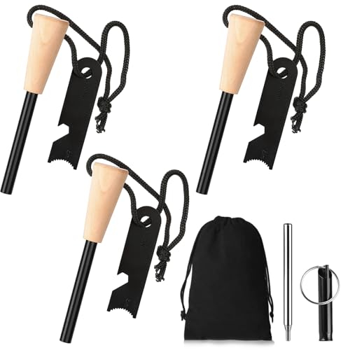 Feuerstahl -3 Stück Feuerstahl Survival Outdoor,Magnesium Feuerstein Ausrüstung,Feuerstein Survival Set Mit Pfeife,Teleskop Blasrohr,Schaber Mit Skala Für Camping Outdoor Survival Überlebensausrüstung