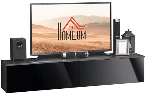 HOMCOM 160cm High Gloss Floating TV Unit Stand for TVs up to 70, Wall Mounted TV Cabinet with Storage Cupboards, Grey and Black