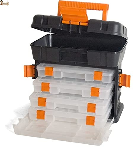 BricoLoco.com Petite boîte à outils vide avec organisateur vis dans les tiroirs. Compartiments à tiroirs réglables avec séparateurs mobiles. Poignée et fermeture. Trou pour serrure.