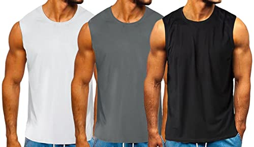 HOTCAT Camiseta sin mangas para hombre, paquete de 3, camiseta deportiva sin mangas, camiseta interior para correr, correr, gimnasio, entrenamiento