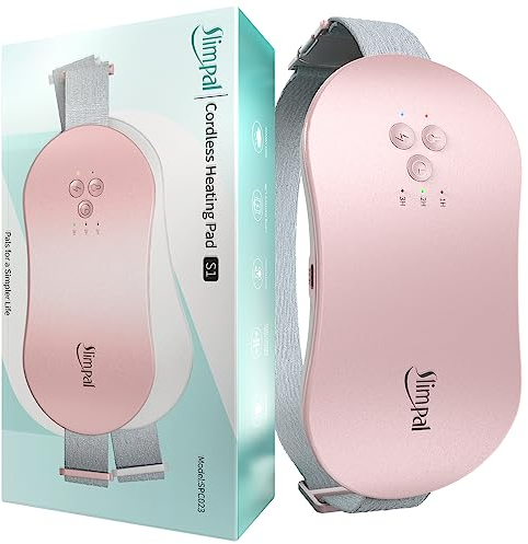 Slimpal Period Pain Relief Heating Pad, Portable Menstrual Heating Pad with 3 Timer Auto Shut Off, Electric Heat Belt for Period Cramps with Massager, Gifts for Women Girls, Pink