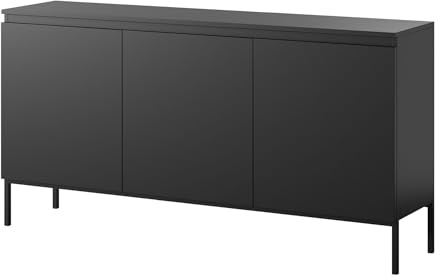 Selsey Kommode Schrank Aufbewahrungsschrank 150 cm 3 Türen 6 Fächer Schwarz Schwarze Beine Bemmi