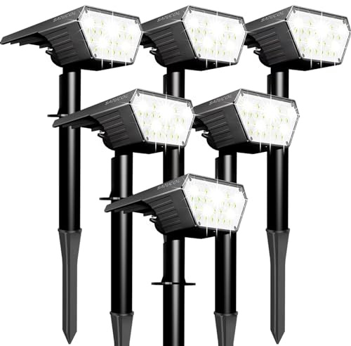 Satucol 6 Pack Solar Spot Lights Outdoor,Auto On/Off Solar Lights Outdoor Waterproof IP65,2-in-1 Solar Powered Outdoor Landscape Lighting,Solar Lights for Outside Yard Garden Pathway (Cool White