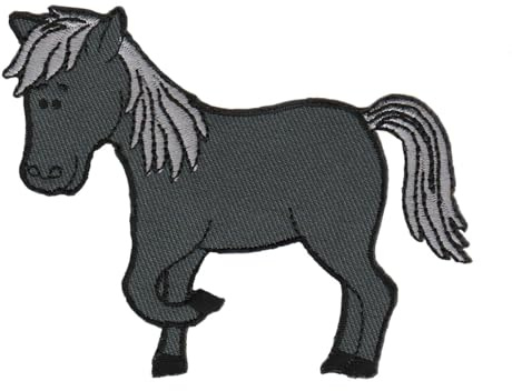 Pony Pferd Grau Aufnäher zum aufbügeln oder aufnähen Bügelbild Aufbügler für Kleidung gestickter Bügelpatch Applikation Reiten Bauernhof Patch Größe 9,5 x 7,6 cm
