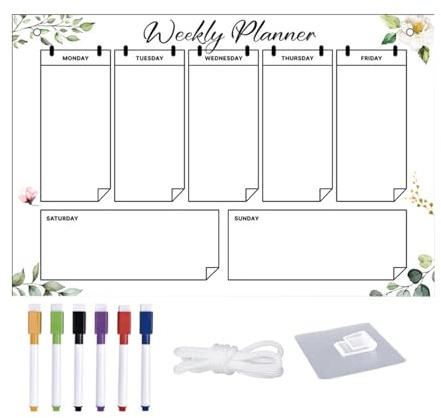 Acryl-Wochenplaner für die Wand, transparenter Acryl-Kalender, Planungstafel, inklusive 6 Farbmarkern, Einweihungsfeier, Planungstafel für Kühlschrank, Glas, Wand, Wochenplaner