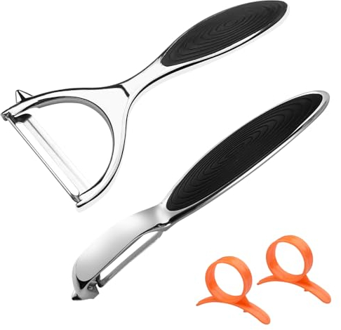 Lectorias 2 Piezas Pelador Patatas, Pelador Verduras, Pela Tomates, Pelador de Frutas Manual, Multifuncional Descascador de Legumes, Peeler en Forma de Y, Universales Pelapatatas con Mango Ergonómico