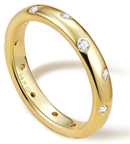 Adramata Ringe Frauen 14 Karat Gold Gefüllte Ring Damen Stapelbarer Daumenring Dünner Fingerring CZ Statement Ring Bandring Verlobungsring Eheringe Engagement Ring für Damen