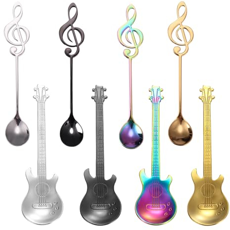 BSITSSS 8PCS Cucchiaini da Caffe, Cucchiaini Da Tè Cucchiaio Da Caffè per Chitarra, Cucchiaini da Caffe' Colorati, Cucchiaini da Dolce, Cucchiaini Caffe per Casa, Ristorante, Hotel, Matrimonio