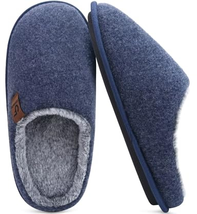 COFACE Zapatillas de Estar en Casa Hombre Invierno Fieltro Cálido Felpa Pantuflas Confort Espuma de Memoria Zapatos con Antideslizante Suela Azul Oscuro Talla 43