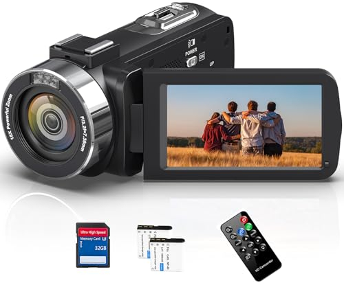 Videokamera 4K 48MP 30FPS Camcorder mit IR Nachtsicht, 18X Digitalzoom Video Kamera Recorder, 3,0-Zoll-LCD Touchscreen Webcam Vlogging Kamera für YouTube mit Fernbedienung, 2 Batterien und SD-Karte