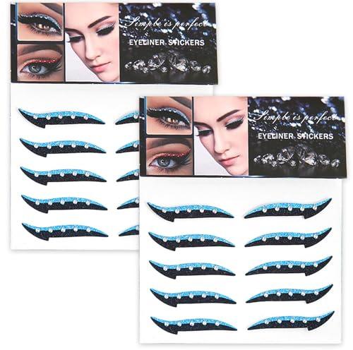 Crystal Eyeliner Aufkleber 10 Paar wiederverwendbare Glitzer Eyeliner Aufkleber wasserdichte Sofortklebstoffstäbchen am Eyeliner Lidschatten Strop für Dress Up Party Blau