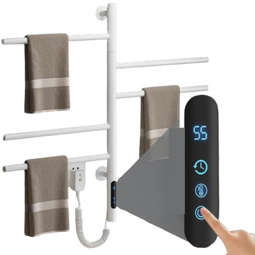 Scaldasalviette Elettrico, Scala per salviette da Parete 85 W Touch Screen 180 ° Rotante Temporizzazione 1-9 Ore 30-70°C Regolazione Adatta per bagni Appartamenti alberghi ECC,Bianca,WiFi
