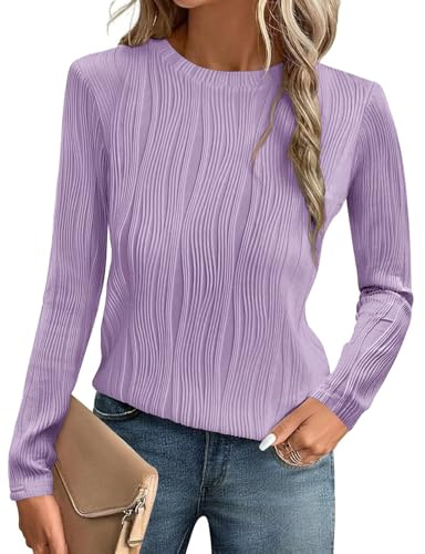 Gemulate Ladies Tops t-shirt Round Neck Tunic Tops Long Sleeve tee shirts