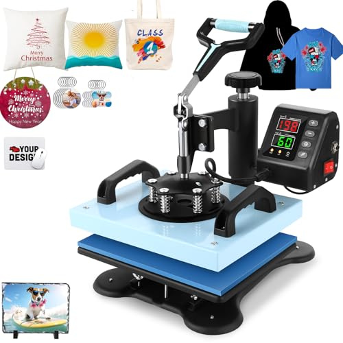 Hitzepresse Transferpresse 900W Heat Press Heißpresse 360 Grad Schwenkbar DIY Mulitifunktional Sublimation Wärmepresse für T-Shirt, Tasche, Matten, 25cm x 30cm, Violett
