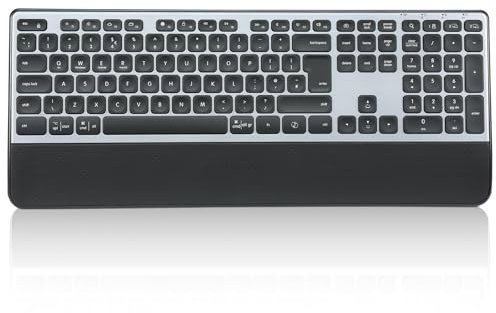 CITLLA Wireless Keyboard Ergonomic, Multi Devices Bluetooth Keyboard with Wrist Rest, 3-Level Backlit Rechargeable Silent KeyBoard for Windows, PC, Laptop