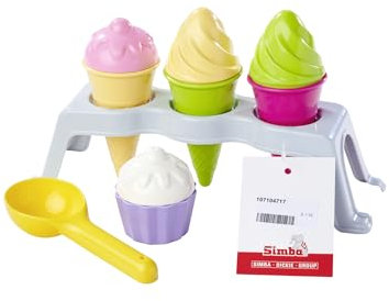 Simba Eisständer Spielset – 10 teiliges Sandspielzeug-Set inklusive Eiswaffeln, Becher, Eiskugeln & Portionierer, für Strand oder Sandkasten, geeignet für Mädchen & Jungen ab 3 Jahren