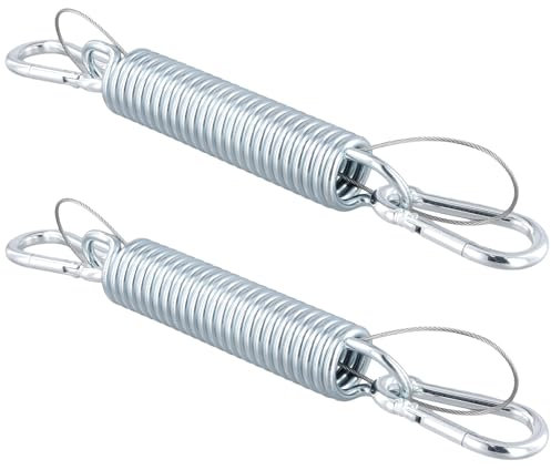 NGOSUET 2 muelles oscilantes de 19 x 3,4 cm, Acero Inoxidable, Muelle oscilante para Silla Colgante con 4 Ganchos de Resorte y 2 Cuerdas de Acero, Muelle de Acero para Tumbona Colgante Hammock