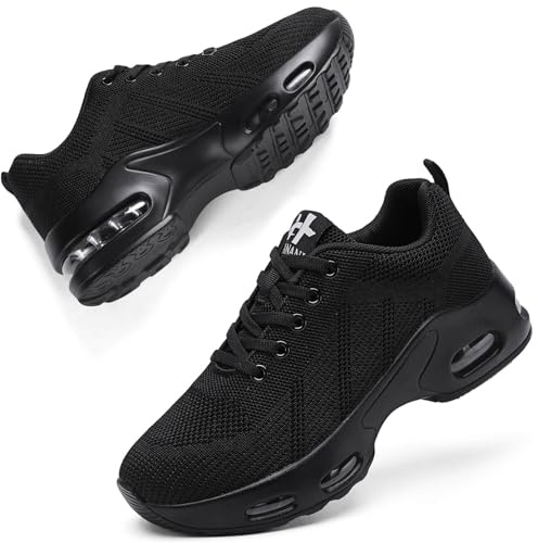 Womens Orthopedic Trainers Running Shoes Air Cushion Athletic Sports Lightweight Tennis Walking Sneakers Casual Mesh Breathable Ladies Fashion Plantar Fasciitis Jogging Shoes All Black 6 UK