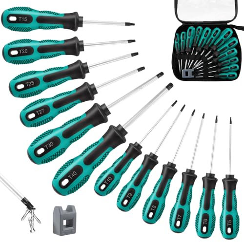 Set di 12 cacciaviti Torx magnetici T5 - T40, a prova di manomissione, cacciavite a stella con magnetizzatore e smagnetizzatore, in acciaio al cromo vanadio