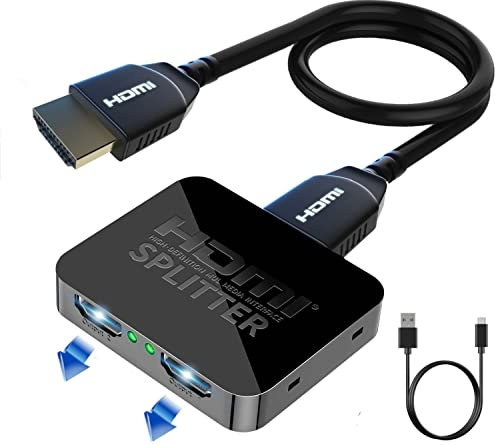 GLOBAL TECH HDMI Splitter 1 in 2 Out with 1m Cable – 4K HDMI Splitter for Dual Monitors – 2 Way Hdmi Splitter Adapter Support 4K 3D 1080P for Fire Stick, PS4, Xbox, Sky Q Box, Blu-ray DVD