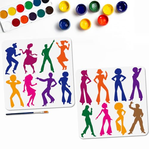 MAYJOYDIY 2 Stück Tanzflächen Party Malschablonen Disco Schablonen Für Männer Frauen 30×30cm Mit Pinsel Wiederverwendbare Tanzschablone Für Damen Und Männer Für Holz Wände Fenster Heimwerkerarbeiten