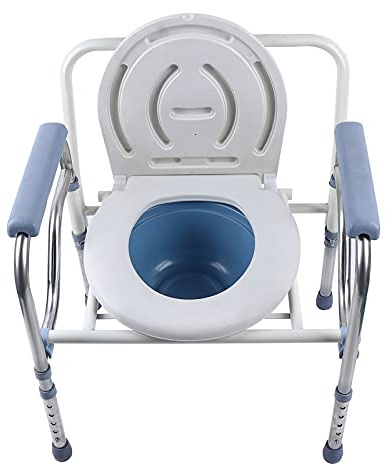 150kg Toilettenstuhl Nachtstuhl Höhenverstellbar Faltbare Duschstuhl WC Stuhl mit rutschfeste Gummifüße, Toilettenhilfen für senioren mit Armlehne, Rückenlehne und Toilette Weiß Stuhl Deckel