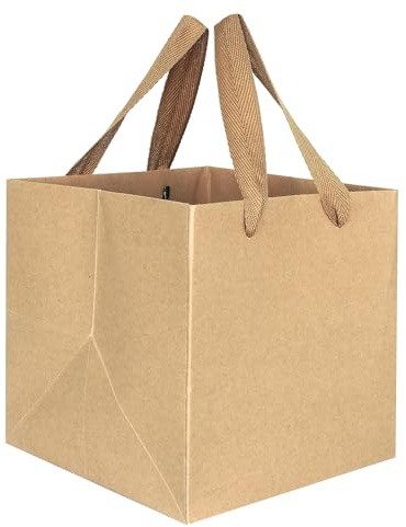 IN JOOYAA Braune Geschenktüten Papier 10 Stück Groß Geschenktüte Quadratisch mit Henkel Geschenk Papiertüten 25 x 25 x 25 cm