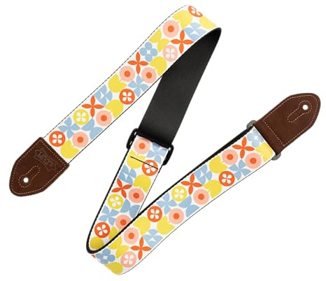 Levy's Leathers Mid Century Modern Series Gitarrengurt mit Lederenden | Mehrfarbig | Retro Flower Design | (MP2MCM-002)