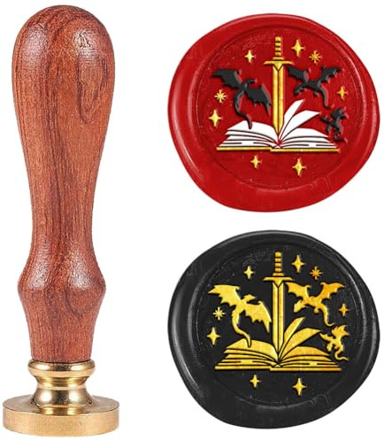 DELORIGIN Book Sword Dragon Wax Seal Stamp Removable Brass Head Wood Handle