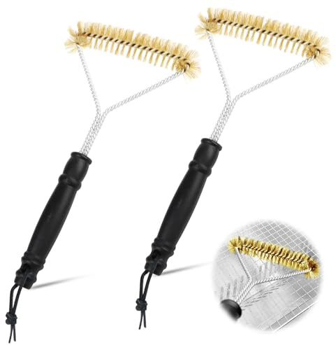 2 Stück Grillbürste Messing 30 cm Grill Reinigungsbürste mit Verbrühungshemmender Kunststoffgriff Grill Zubehör für Gussrost, Gasgrill, Holzkohlegrill