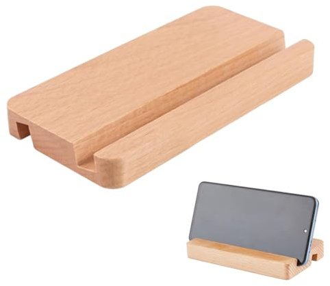 RAMGLYO Holz Handy Halter, Universal Desktop-Telefonständer, Tragbarer Mobiler Tablet-Halter mit 2 Nut für Unterstützung von Telefon im Büro zu Hause (14x8x2cm)