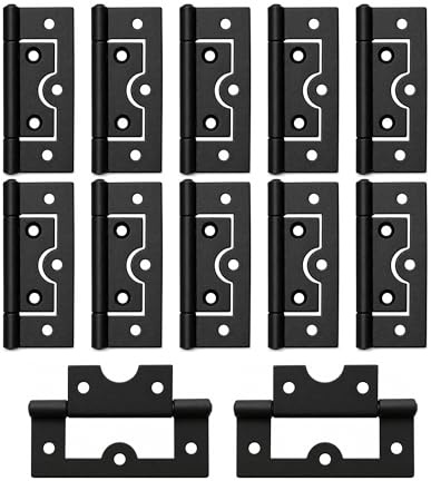 12 Pcs Flush Door Hinges Black 60mm (2.5 inch) Non-Mortise No Noise Bifold Door Hinges Plating for Cabinet Furniture Internal External Doors Cupboard Cabinets