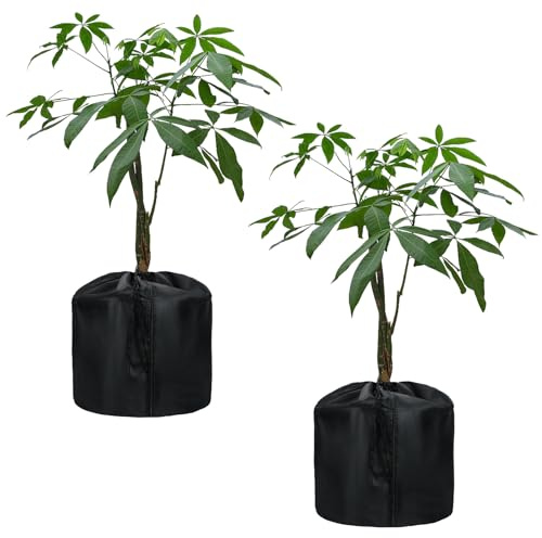 MUCOOS 45 x 50 cm Topfschutz Pflanzen Winter, Thermo topfschutz Pflanzen Winter mit Reißverschluss und Kordelzug, Winterschutz für Kübelpflanzen, Pflanzen Wurzeln Halten Warm (2, Schwarz)