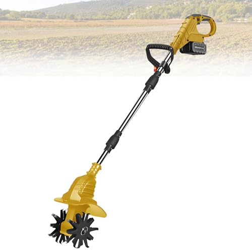 21-V-Akku-Grubber, Gartenfräse mit 270 U/min, 1- oder 2-Batteriesatz, 20 cm Breite, 25 cm Tiefe, tragbar für Rasen und kleine Gärten,Yellow-FourBlades-1battery