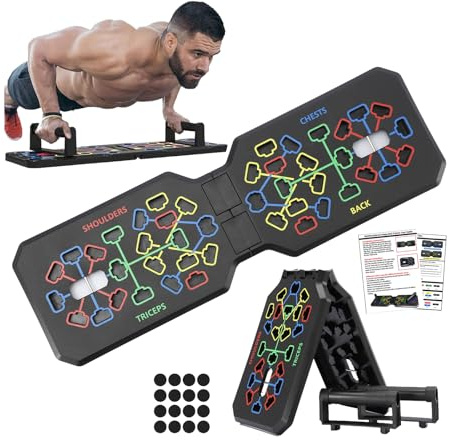 Tragbare Liegestützbrett mit Liegestützgriffe, Faltbares Push Up Board für Zuhaus, Multifunktionelles Liegestütze Brett, ​​150KG Belastung, 24-in-1 Training, für Muskeltraining Effektiv Formen Back