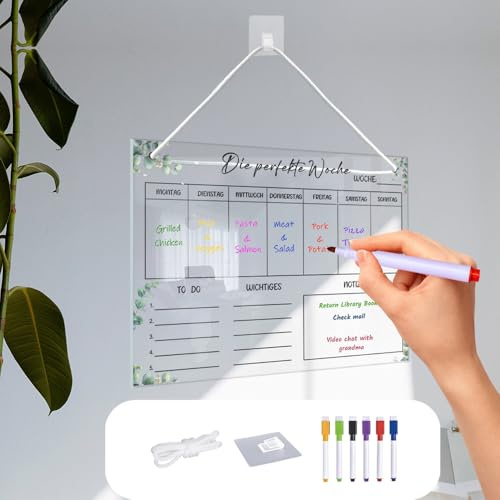 Liekadijiae Planner Settimanale Acrilico,Planner Per Famiglie Settimanali,Lavagna Trasparente Riutilizzabile,Lavagna Frigo Trasparente,Per Pianificatore Menu,Lista Della Spesa, Piani Di Studio