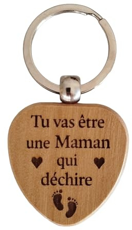 Porte-Clés Cœur en Bois Gravé et Personnalisé – Cadeau Future Maman, Tata, Marraine, Mamie