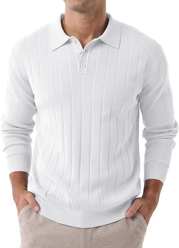Hisir Polo da uomo a maniche lunghe invernali in maglia, vestibilità regolare, casual, classico, a righe verticali