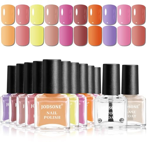 JODSONE Fall Maple Leaf Nail Polish Set -12 Colors Orange Purple Yellow Nude Pink Nail Polish Set With Base Coat and Top Coat Quick Dry Long Lasting Color Nail Polish for HolidayGift Giving