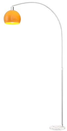 HOMCOM Arc Floor Lamp, Modern Standing Lamp with Marble Base, Bell Shade & Foot Switch, Minimalist Tall Pole Lights for Living Room, Bedroom, Orange