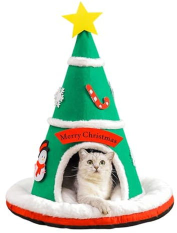 Protoence Cama Tienda Gatos | Base Cálida Antideslizante Árbol De Navidad | Casa Gatos Cama Perros Pequeños,para Cachorro Gatito Mascota Interior Hogar Balcón Invierno Apartamento