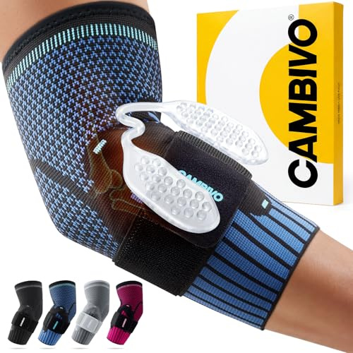 CAMBIVO Ellenbogenbandage mit Dual Silikonpolster für Tennisarm & Golferarm, Kompressions Arm Sleeve mit Verstellbarem Riemen, Bandage Ellenbogen Herren Damen für Sport & Schmerzlinderung