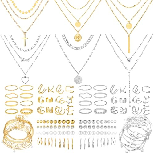 NEWITIN 100 Pcs Gold Silver Jewelry Set for Women Costume Y2k Jewelry Set