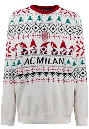 A.C. Milan - Maglione Natalizio, Christmas 2025, Maglione Natale Uomo, Prodotto Ufficiale, Colore Bianco, Taglia S