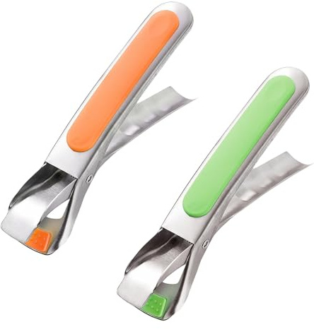 2Pcs Hot Plate Gripper, Non-Slip Kitchen Silicone Tongs for Air Fryer Heat Resistant Stainless Steel Dish Clip Hot Dishes Tong Compatible with Instant Pot Accessories, Microwave, Oven (Qrange+Green)