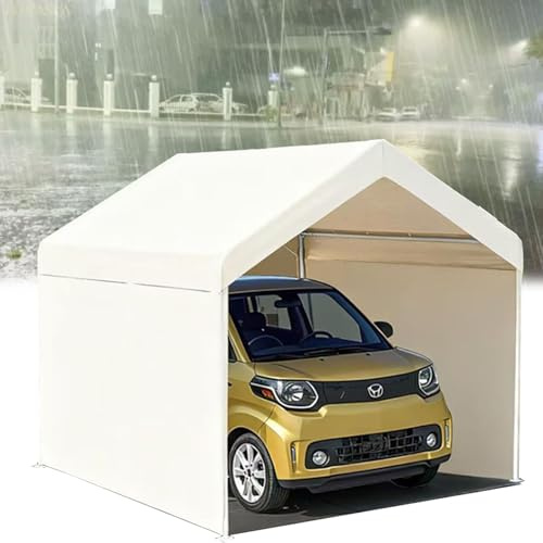 Posto auto coperto for stoccaggio esterno sul tetto con pareti laterali rimovibili, tettoia for garage resistente in tessuto Oxford alle intemperie, veicolo multiuso, rimessa(White)